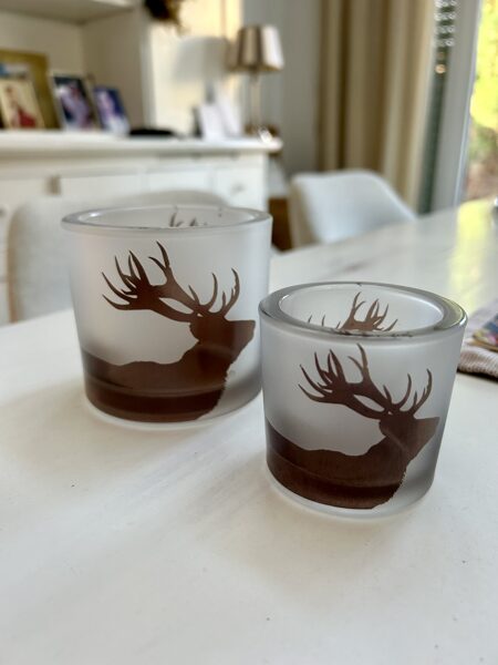 Glas Windlicht Hirsch braun